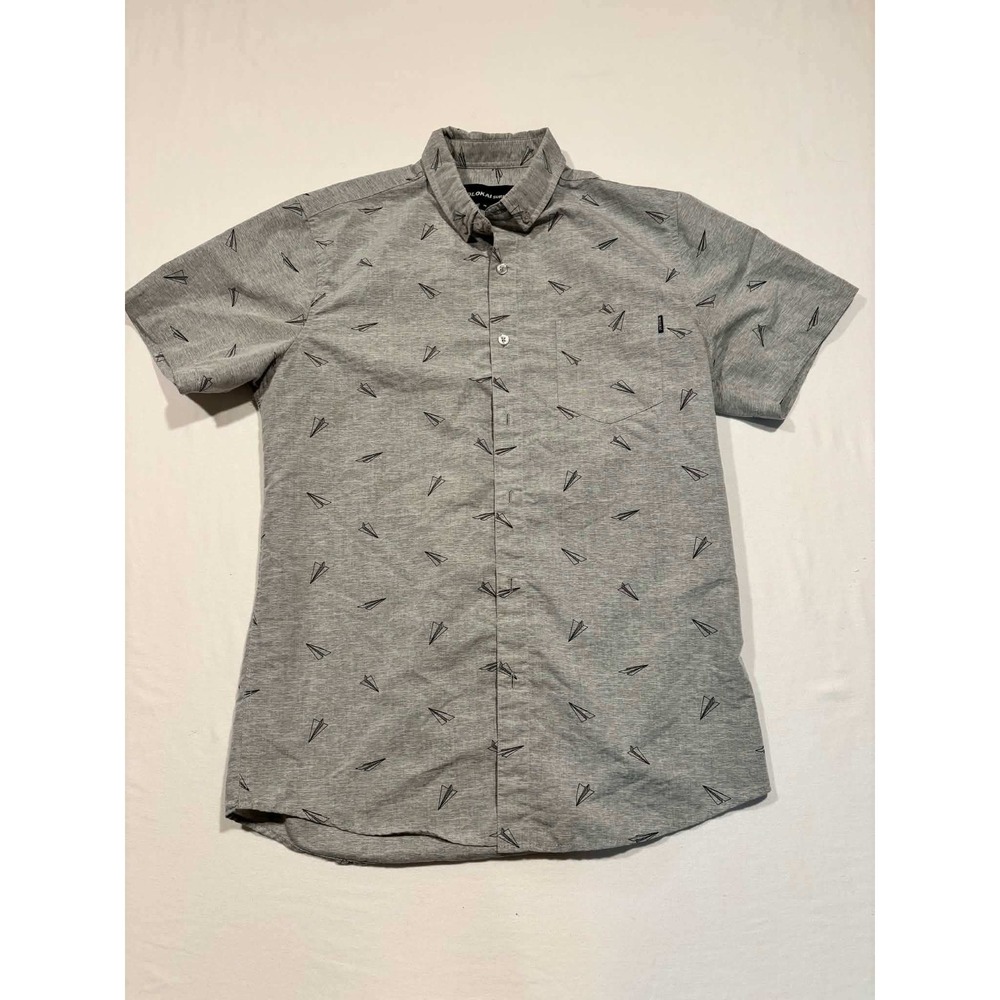 Molokai Surf Co Mens Grey Paper Airplane Print Short Sleeve Button Down Shirt M